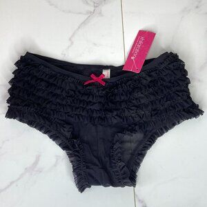 Vtg 2000s XHILARATION Black Micromesh Lace Ruffled Tiered Frilly Panties S NWT